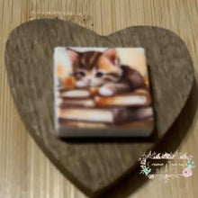 Load image into Gallery viewer, Kitty with Books Square Silicone Focal Bead Silicone Square Bead
