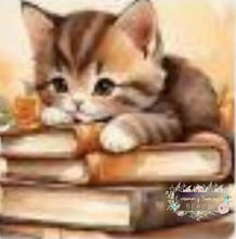 Load image into Gallery viewer, Kitty with Books Square Silicone Focal Bead Silicone Square Bead
