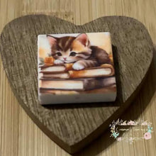 Load image into Gallery viewer, Kitty with Books Square Silicone Focal Bead Silicone Square Bead
