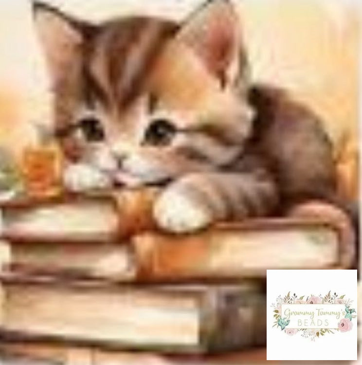 Kitty with Books Square Silicone Focal Bead Silicone Square Bead