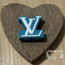 Load image into Gallery viewer, LoVe Two Toned Turquoise &amp; White PVC Focal Bead Focal Beads
