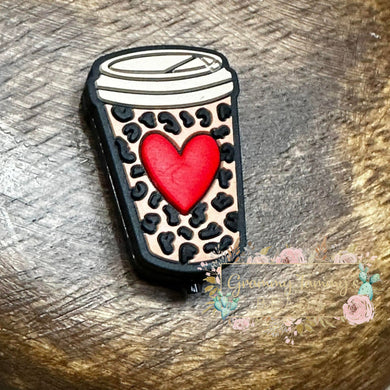 Leopard Heart Cup Silicone Focal Bead Beads