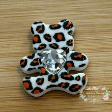 Load image into Gallery viewer, Leopard Print Bear Shaped with Rhinestone Bead - Two Colors Available White Bear Rhinestone Bead
