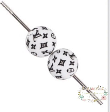Love 15Mm Round Silicone Bead Black & White Focal