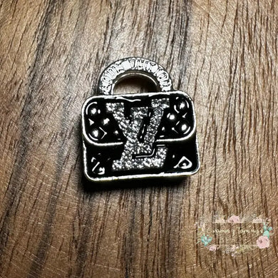 LV Metal Rhinestone Purse Bead - Black Metal Rhinestone Purse