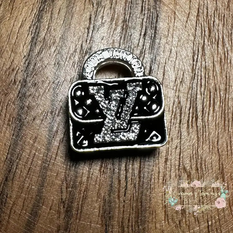LV Metal Rhinestone Purse Bead - Black Metal Rhinestone Purse