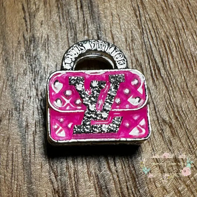 LoVe Metal Rhinestone Purse Bead - Pink Metal Rhinestone Purse