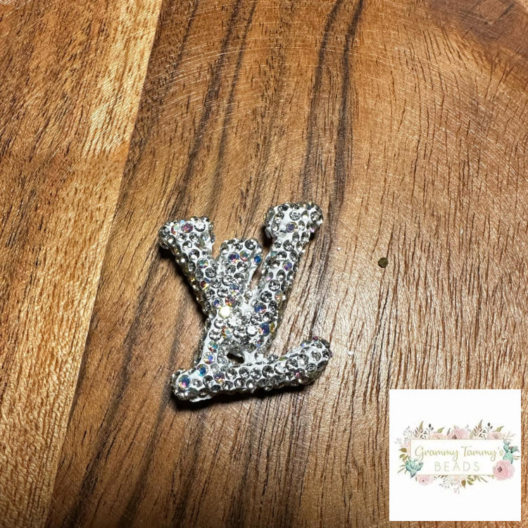 LoVe Rhinestone Acrylic Bead - Silver rhinestone letters