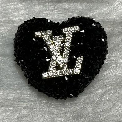 Rhinestone Heart Love Acrylic Beads - Black