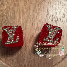 Load image into Gallery viewer, Love Rhinestone Square Acrylic Bead - Red Designs
