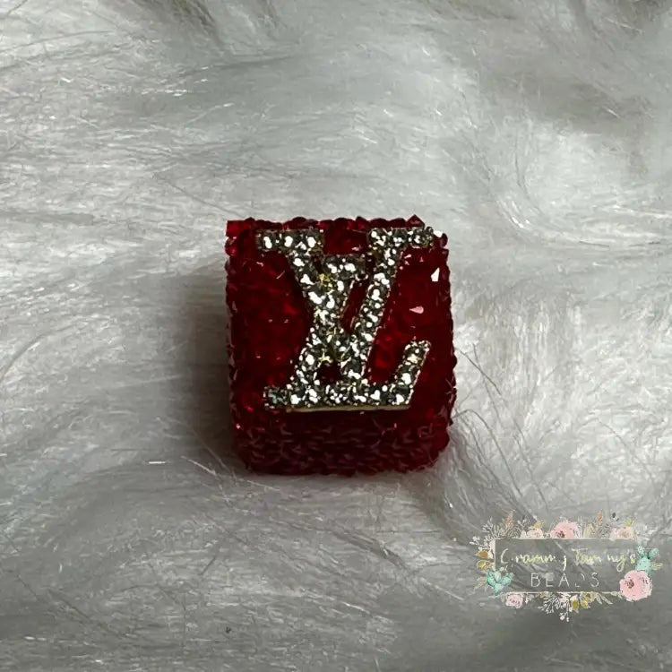Love Square Red Rhinestone Bead