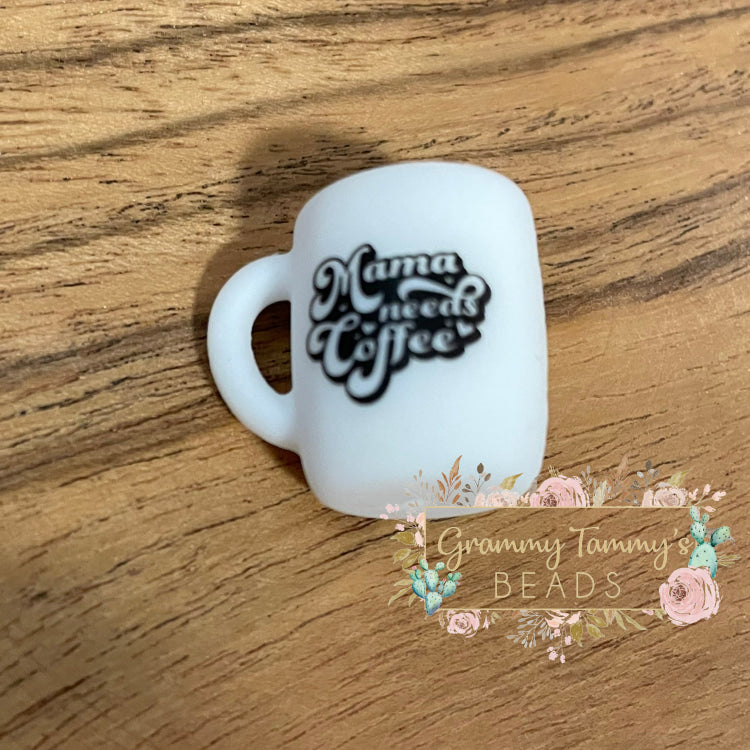 Mama Needs Coffee Cup Silicone Focal Bead