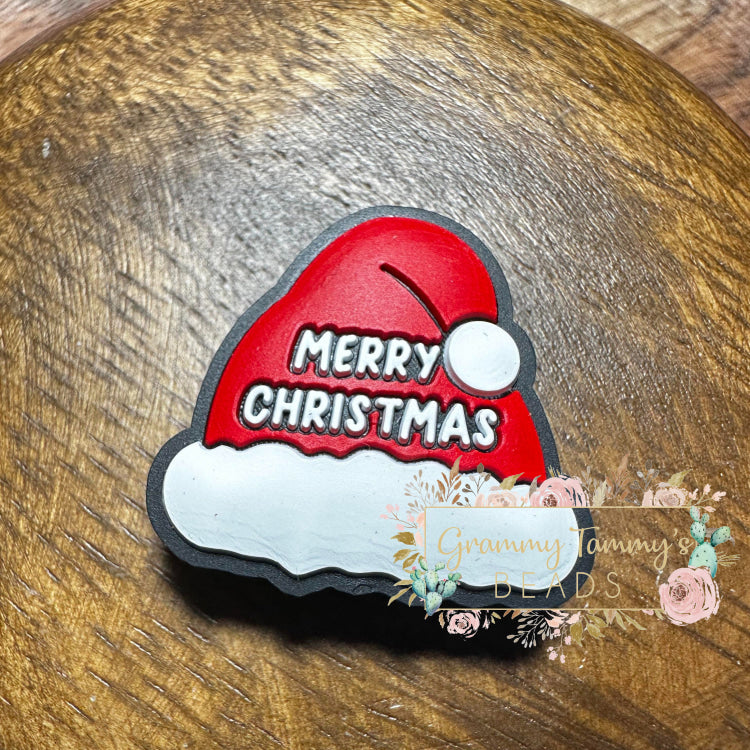 Merry Christmas Santa Hat Silicone Focal Bead Beads