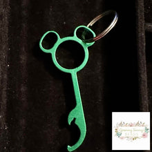 Load image into Gallery viewer, Mickey Mouse Inspired Bottle Opener Keychains - Multiple Colors Available Green Keychain
