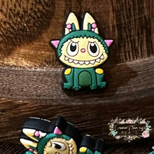 Load image into Gallery viewer, Green Labubu in Frog Costume Silicone Focal Bead Silicone Focal Bead
