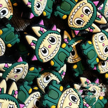 Load image into Gallery viewer, Green Labubu in Frog Costume Silicone Focal Bead Silicone Focal Bead
