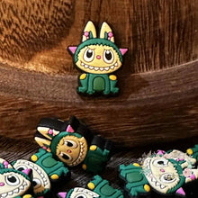 Load image into Gallery viewer, Green Labubu in Frog Costume Silicone Focal Bead Silicone Focal Bead
