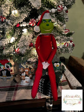 Load image into Gallery viewer, Monsters On The Shelf Green Man Red Christmas Decor
