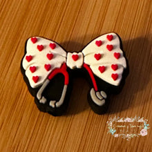 Load image into Gallery viewer, Stethoscope White with Red Heart Ribbon - Silicone Focal Bead Silicone Focal Bead
