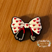 Load image into Gallery viewer, Stethoscope White with Red Heart Ribbon - Silicone Focal Bead Silicone Focal Bead
