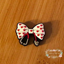 Load image into Gallery viewer, Stethoscope White with Red Heart Ribbon - Silicone Focal Bead Silicone Focal Bead
