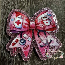 Load image into Gallery viewer, Nurse Ribbon - Pink Glitter Flatback Glitter Flatback
