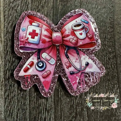 Nurse Ribbon - Pink Glitter Flatback Glitter Flatback