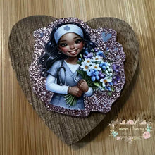 Load image into Gallery viewer, Nurse with Flowers Pink Glitter Flatback Glitter Flatback

