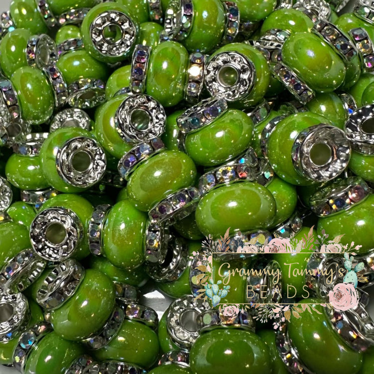 Olive Green Rhinestone Pearl Spacer Beads Spacers