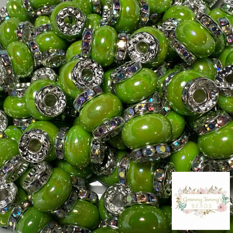 Olive Green Rhinestone Pearl Spacer Beads Spacers