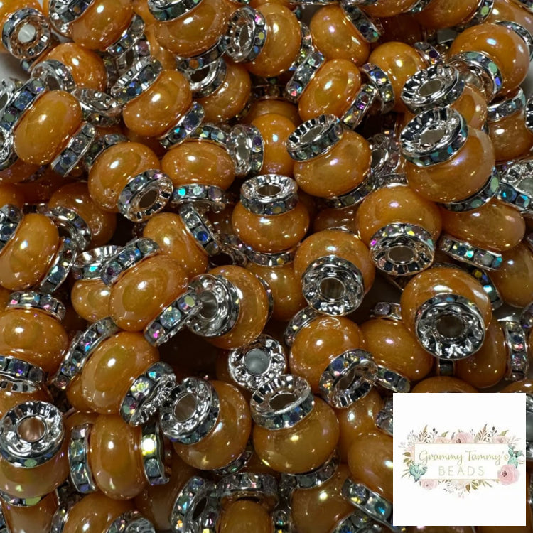 Orange Rhinestone Pearl Spacer Beads Spacers