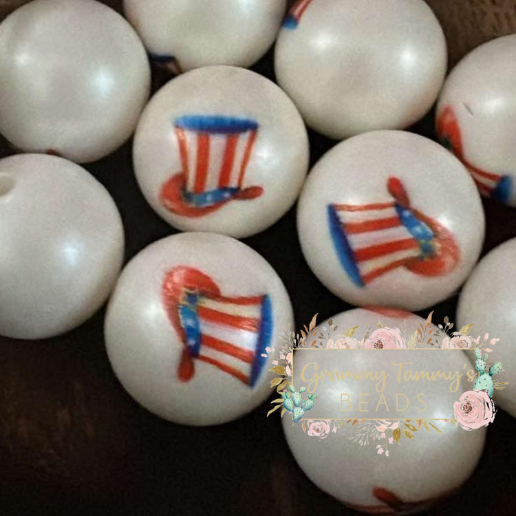 Patriotic Hat 20Mm Beads - 5 Count