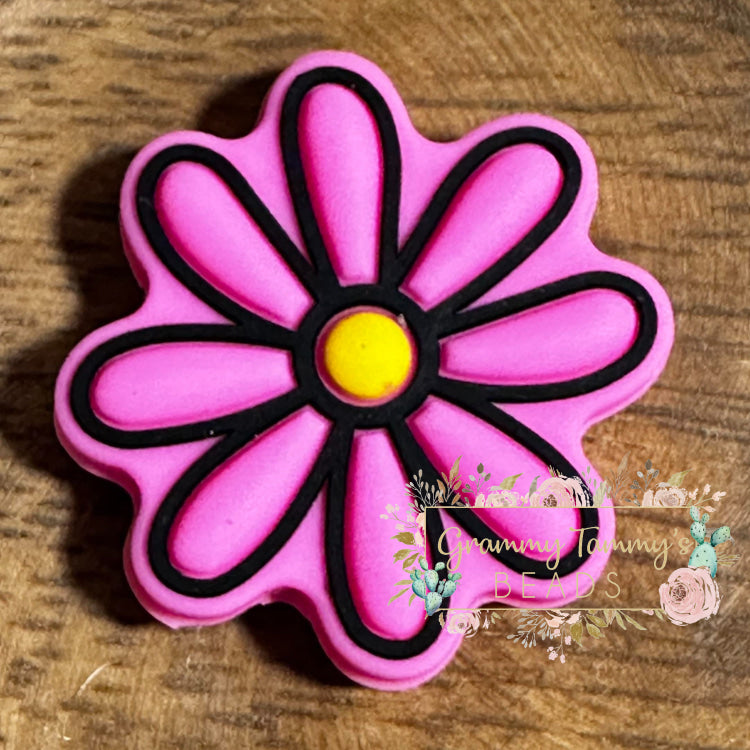 Pink Daisy Silicone Focal Bead Beads