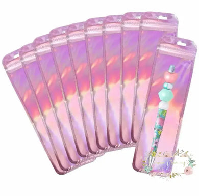Pink Holographic Laser Zipper Gift Bag For Pens - 10 Count Bags