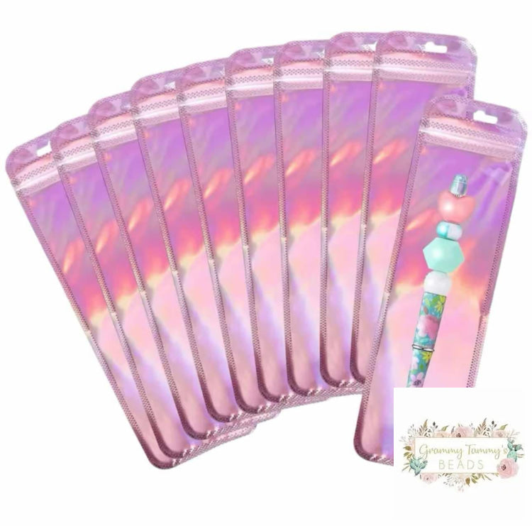 Pink Holographic Laser Zipper Gift Bag For Pens - 10 Count Bags