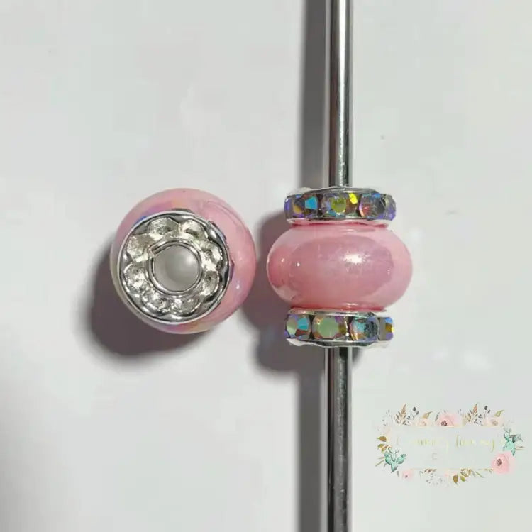 Pink Rhinestone Pearl Spacer Beads Rhinestone Pearl Spacers