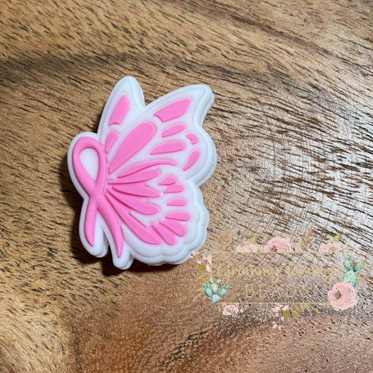 Pink Ribbon Butterfly - Silicone Focal Bead