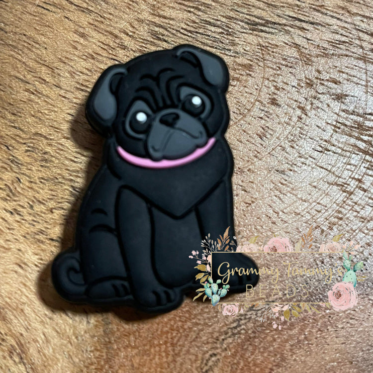 Pug - Black Silicone Focal Bead