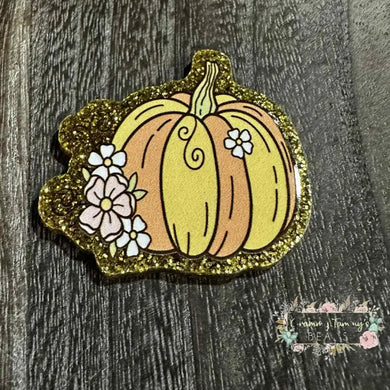 Pumpkin - Gold Glittery Flatback Glitter Flatback