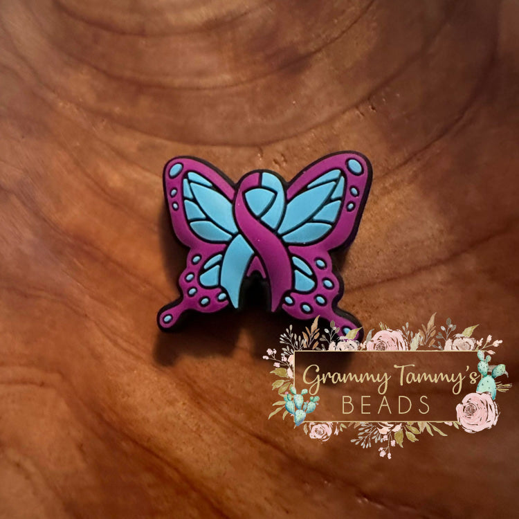 Purple Ribbon Butterfly Silicone Focal Bead Beads