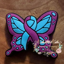 Load image into Gallery viewer, Purple Ribbon Butterfly Silicone Focal Bead Beads
