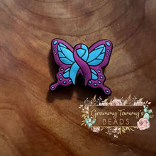 Load image into Gallery viewer, Purple Ribbon Butterfly Silicone Focal Bead Beads
