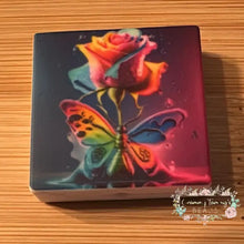 Load image into Gallery viewer, Rainbow Rose &amp; Butterfly - Square Silicone Focal Bead Silicone Square Bead

