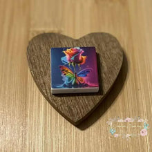 Load image into Gallery viewer, Rainbow Rose &amp; Butterfly Square Silicone Focal Bead Silicone Square Bead
