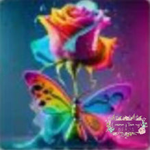 Load image into Gallery viewer, Rainbow Rose &amp; Butterfly Square Silicone Focal Bead Silicone Square Bead
