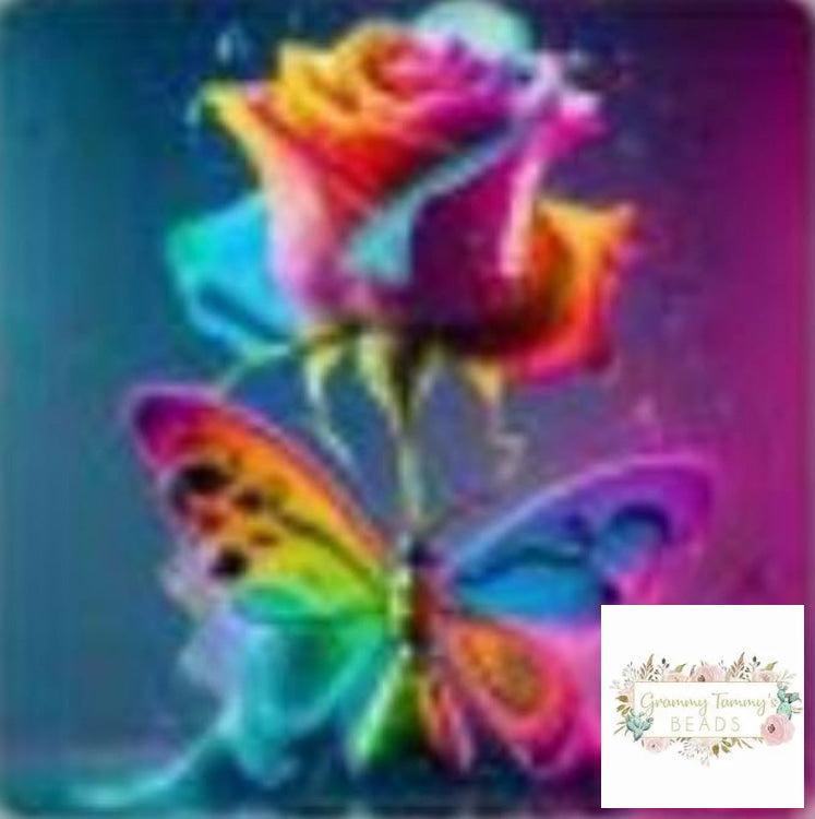 Rainbow Rose & Butterfly Square Silicone Focal Bead Silicone Square Bead