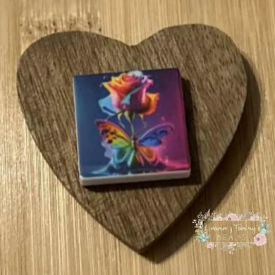 Rainbow Rose & Butterfly Square Silicone Focal Bead Silicone Square Bead