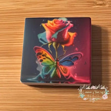 Load image into Gallery viewer, Rainbow Rose &amp; Butterfly - Square Silicone Focal Bead Silicone Square Bead
