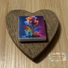 Load image into Gallery viewer, Rainbow Rose &amp; Butterfly Square Silicone Focal Bead Silicone Square Bead
