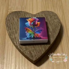 Load image into Gallery viewer, Rainbow Rose &amp; Butterfly Square Silicone Focal Bead Silicone Square Bead
